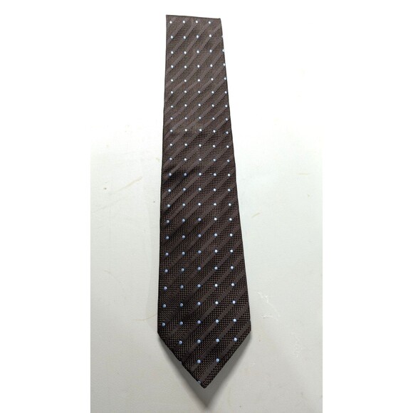 Villa Ponti Brown Silk Woven Blue Dot Tie Made In Italy 3.75" Wide - Picture 1 of 5
